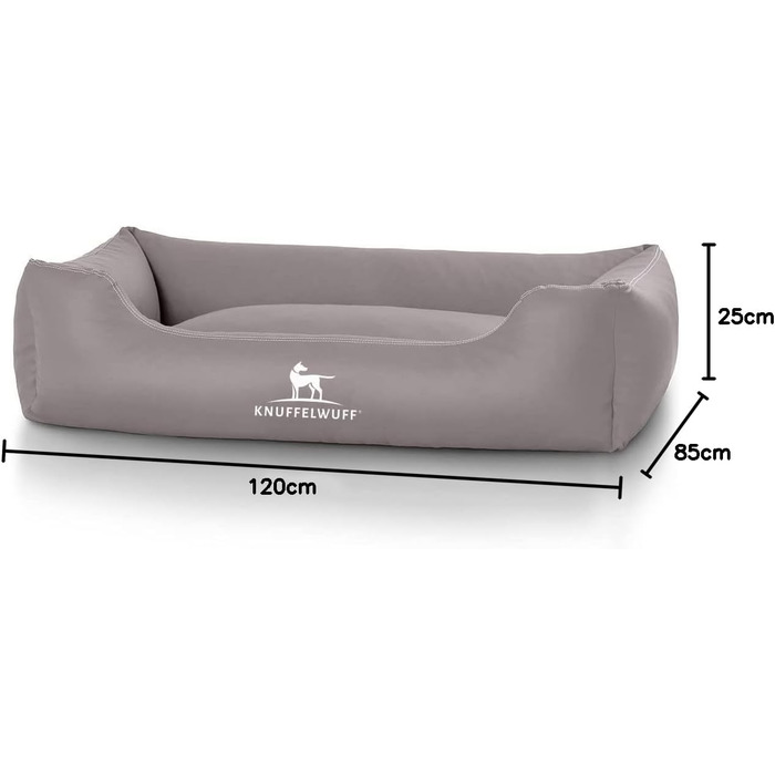 Лежак для собак Knuffelwuff Sidney XXL 120x85 см, сірий, знімний чохол, еко-шкіра, легкий догляд, для великих і малих собак