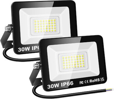 LED прожектори RIGIDON 2x75W 7500Лм, IP66, холодне світло 6000K, водонепроникні зовнішні світильники для вулиці, саду, гаража, готелю, спортмайданчика, майстерні