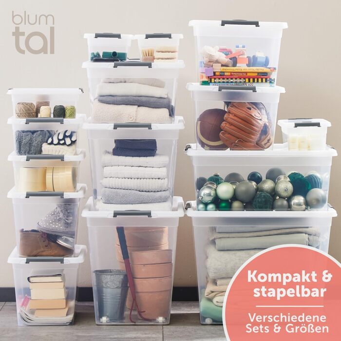 Пластикова коробка для зберігання з кришкою Blumtal 32 л, 36,5x36x26,5 см, набір 4 шт, з кліпсами, 100% новий матеріал