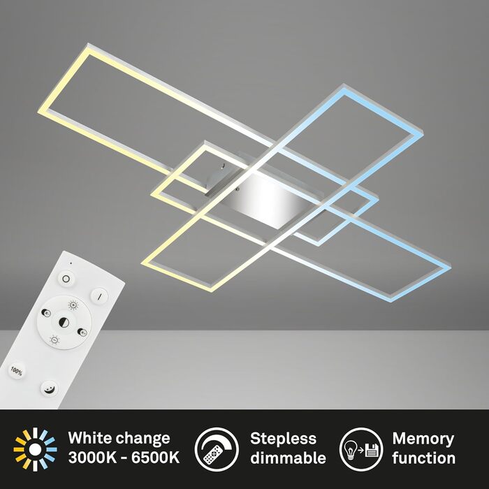 BRILONER LED стельова лампа з пультом, диммована, регульована температура світла, для вітальні, спальні, кухні, хром-алюміній, 104x71 см