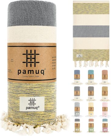 Рушник XXL з бавовни для сауни, пляжу та спорту Pestemal Fouta Lanzarote 90x180 см, сіро-жовтий – універсальний хамам рушник для чоловіків і жінок