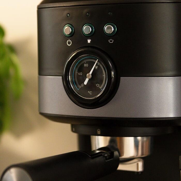 Кавоварка Cecotec Compacta Power Espresso 20 Pecan 1100 Вт, 20 бар, термоблок, парова насадка, подвійний фільтр, 1,25 л, чорна, з манометром