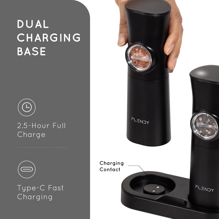 Набір електричних млинків для солі та перцю Schwerkraft, 2 шт., з USB-C зарядкою, для сухих спецій