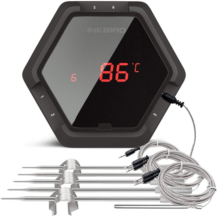 Bluetooth термометр Inkbird IBT-6XS з 6 датчиками, магнітний, для грилю, барбекю, коптильні, кухні, сумісний з iPhone та Android, чорний