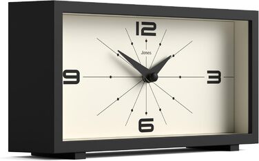 Настільний годинник JONES CLOCKS Odeon чорний, сучасний ретро-дизайн, прямокутний, для полиці, столу, каміну чи тумбочки