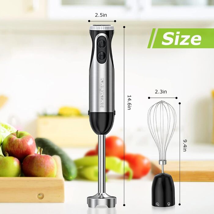 Ручний блендер Bonsenkitchen 4-в-1 1000 Вт з аксесуарами (чорний)