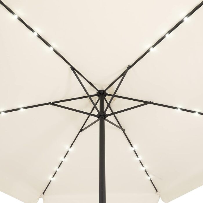 Сонячна парасоля Kingsleeve 330 см з LED підсвіткою, UV захистом 80+, сонячною батареєю, чохлом, кремова, для балкону, тераси та саду