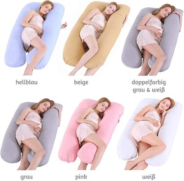 Подушка для вагітних XXL U-подібна, для сну на боці, знімний чохол, 100% бавовна, 150x80 см, сіра
