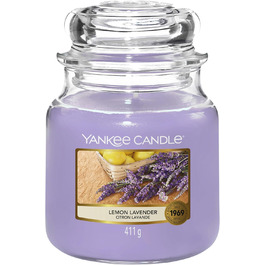 Ароматична свічка Yankee Candle у склі, середня, Lemon Lavender, до 75 годин горіння