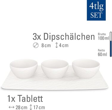 Набір соусників Villeroy & Boch Manufacture Rock blanc, 4 шт., преміум порцеляна, білий, для соусів і закусок, можна мити в посудомийній машині