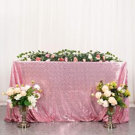 Скатертина з паєтками ShinyBeauty рожево-золота, прямокутна 225x330 см, для 8-футового столу, фуксія, святкова декорація