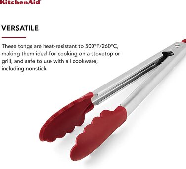 Кухонні щипці KitchenAid, силікон та нержавіюча сталь, 30,5 см, червоні