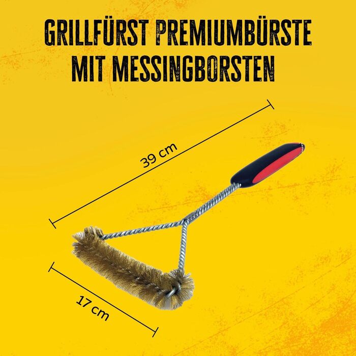 Преміум-щітка для гриля Grillfürst з латунними щетинами для чавунних решіток + спрей для догляду за чавуном і спеціальний шкребок