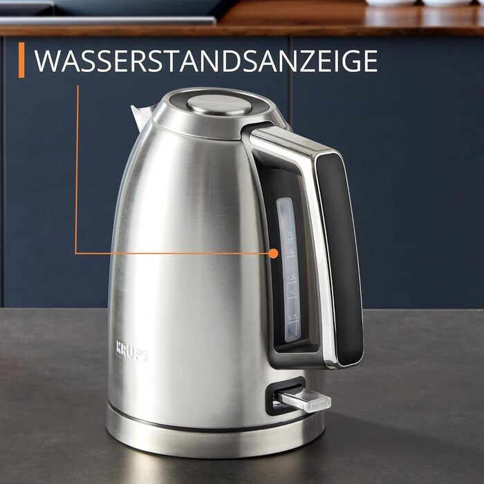 Електрочайник Krups Smart'n Light, 1,7 л, 2200 Вт, 5 температур, нержавіюча сталь, подвійні стінки, чорний