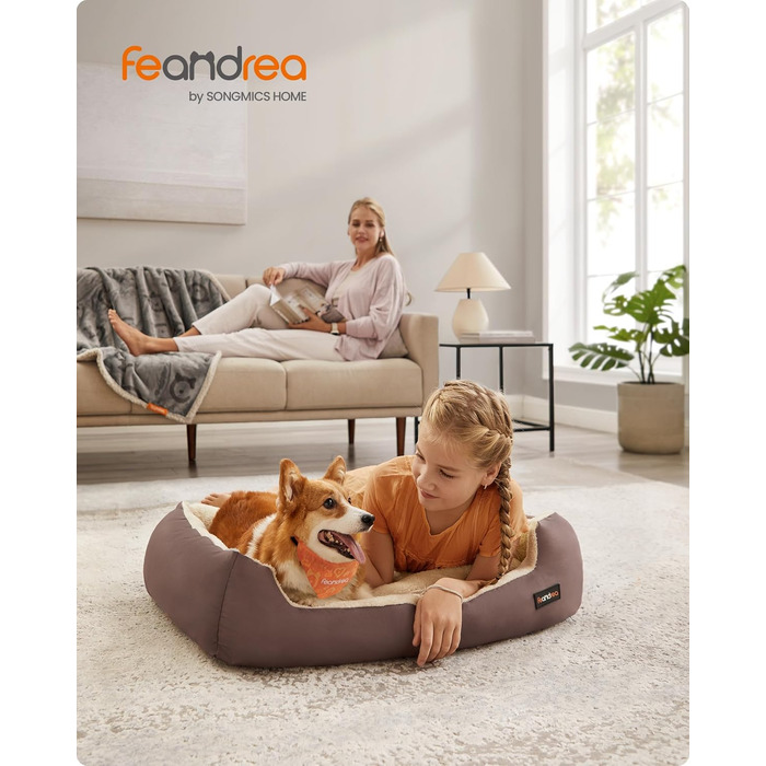 Ліжко для собак Feandrea з двосторонньою подушкою, 85x65x21 см, коричневе