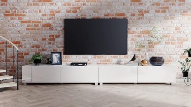 Підвісна тумба під телевізор 4housedesign, глянцева біла і чорна матова, 240 см (2х120), для ТВ до 55 дюймів, вітальня