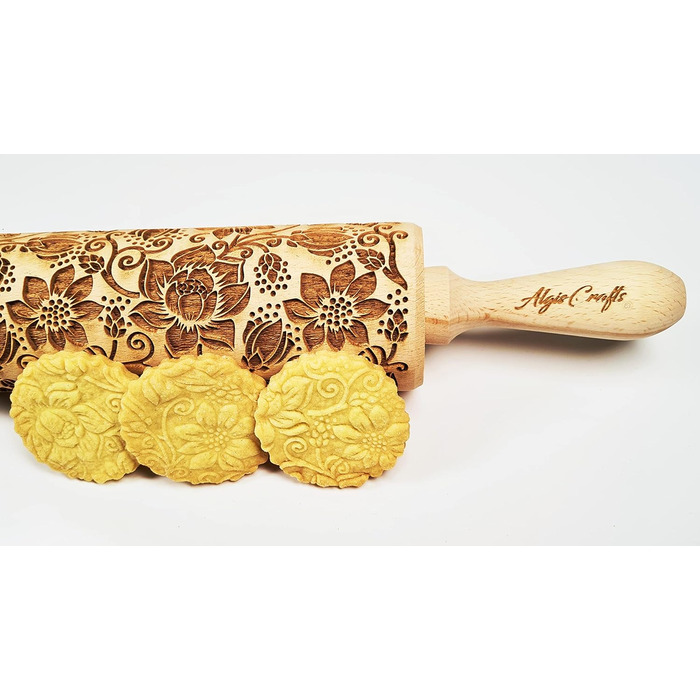 Рельєфна качалка для тіста з візерунком «Великі квіти» LOTUS від Algis Crafts, для домашньої випічки та кераміки