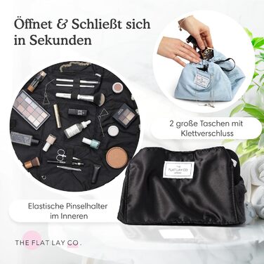 Косметичка-органайзер з шнурком The Flat Lay Co для подорожей, з тримачем для пензлів і кишенею на блискавці, класичний чорний колір