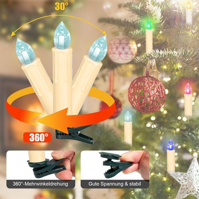SunJas 40 шт. різнокольорові бездротові LED свічки для ялинки, RGB гірлянда з пультом і таймером, новорічна ілюмінація