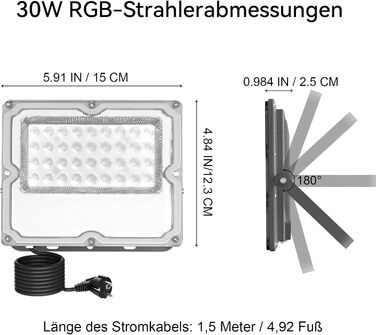 Комплект з 2 RGB LED прожекторів 30 Вт для вулиці, 16 млн кольорів, Bluetooth APP, пульт 2.4G, IP66, регульована яскравість, водостійкі, для саду, Хелловіну, Різдва та вечірок