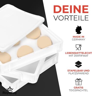 Контейнер для бродіння тіста Pizzaballenbox 30x40x8 см, харчовий пластик, з кришкою, білий – для піци, закваски та дріжджового тіста