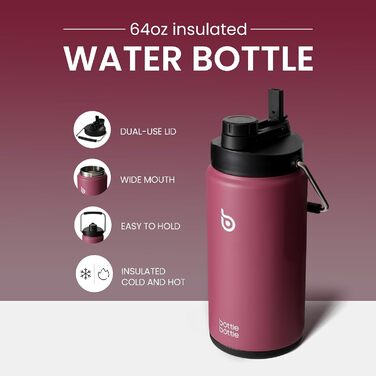 Ізотермічна пляшка BOTTLE BOTTLE з нержавіючої сталі 1,8 л з соломинкою, кришкою, ручкою та відсіком для пігулок, BPA-free, для спорту, фітнесу, походів, червона