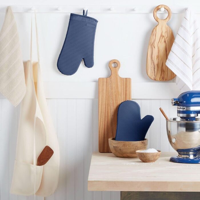 Комплект кухонних рукавичок KitchenAid, рифлені, м'який силікон, синій, 2 шт.