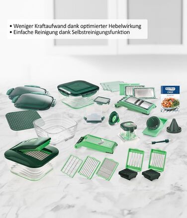 Мультифункціональна овочерізка Genius Nicer Dicer Chef 34-в-1 з томаторізкою, скляною чашею, для нарізки овочів, спіралей, скибок, соломки, джулієн
