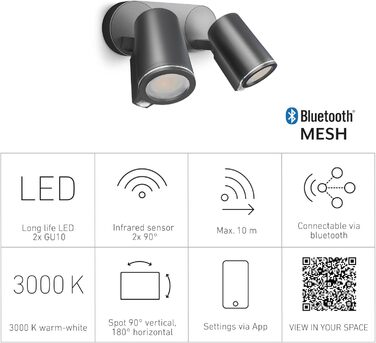 Смарт LED прожектор Steinel Spot DUO SC Connect для вулиці з датчиком руху, димований, керування через додаток, 7 Вт, 3000K, антрацит