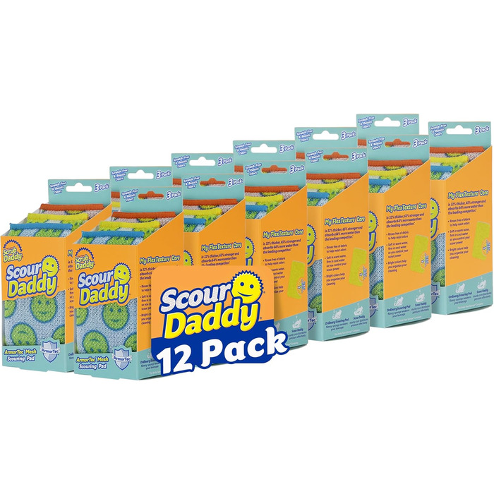 Губки Scrub Daddy Scour Daddy для різних поверхонь, без подряпин, з міцною сіткою, довговічні, стійкі до запахів, набір 3 шт. (12 шт.)