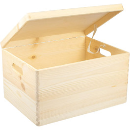 Велика дерев'яна скриня з кришкою і ручками 40x30x24 см, натуральна, FSC – універсальна коробка для зберігання, декору, подарунків, іграшок, спогадів