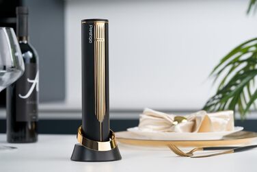 Електричний штопор Prestigio Maggiore для вина, з фольгорізом, зарядною станцією, у подарунковій коробці, чорний/золотий, преміум-якість