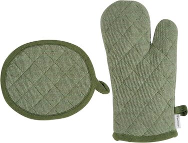 Набір кухонних рушників LANE LINEN 20 шт – бавовняні рушники, термостійкі рукавиці та прихватки, оливковий колір