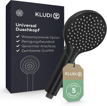 Універсальний душовий набір KLUDI-X3: лійка з 3 режимами (Body, Hair, Skin), шланг 1,6 м, чорний матовий, водозберігаючий, легке очищення, Ø 11,7 см