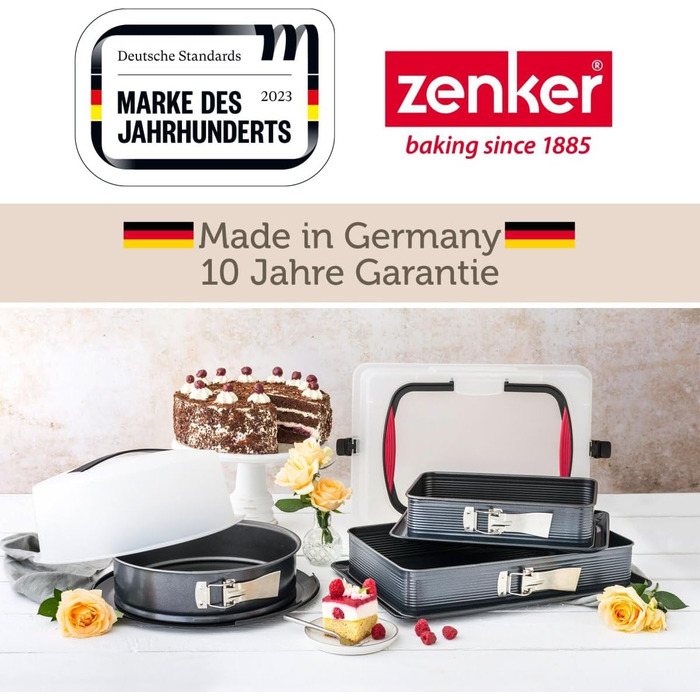 Форма для випічки Zenker Deluxe з кришкою, прямокутна, емальований піддон, контейнер для транспортування торта, чорна/прозора/червона