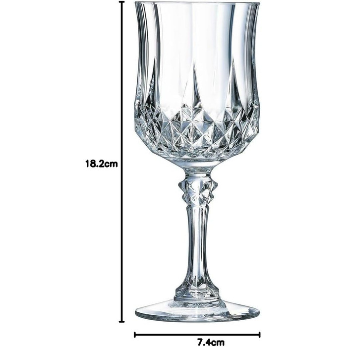 Набір келихів для вина Cristal d'Arques Paris Longchamp 25cl, 6 шт, прозорі, Kwarx, підвищена міцність, блиск та прозорість