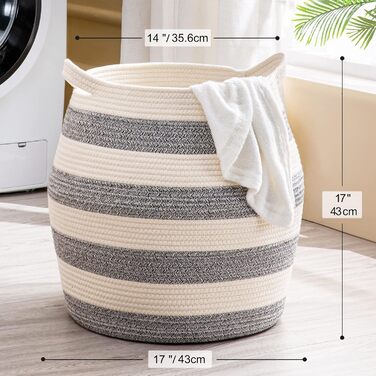 KAKAMAY плетений кошик для зберігання 43×43 см, великий кошик з бавовняного канату, складний кошик для іграшок, білизни, подушок, органайзер для вітальні та дитячої кімнати