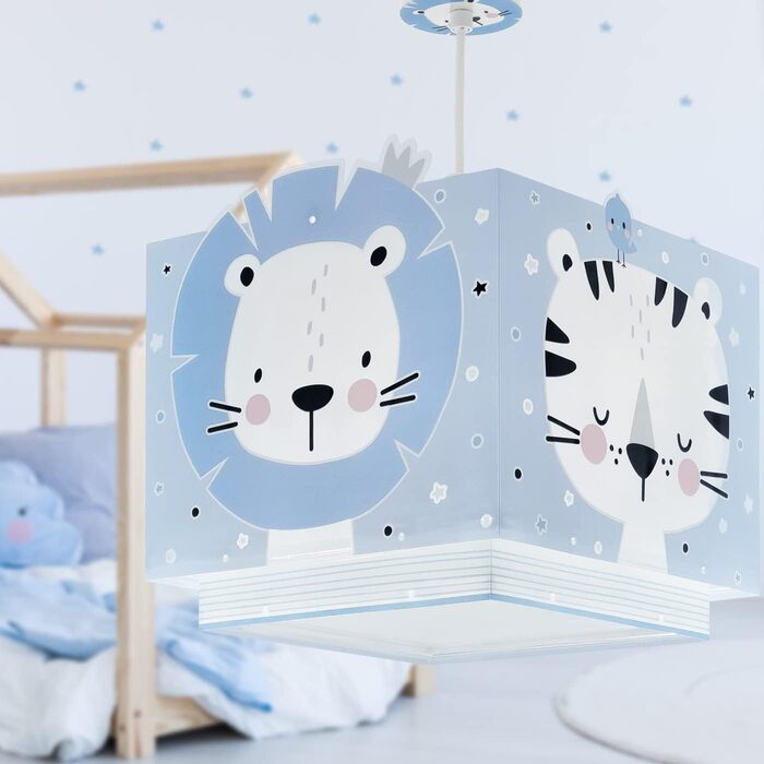 Дитяча підвісна лампа Dalber Baby Jungle із пластику, синя, з тваринами джунглів
