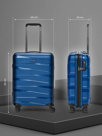 Жорсткий кабінний чемодан-тролей 40x20x55 см з поліпропілену, 4 колеса, TSA-замок, легкий, для ручної поклажі