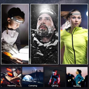 Світлодіодний ліхтар на голову Outdoor Vibes, ширококутний, сенсорний, USB-заряджання, налобний ліхтарик для туризму та спорту