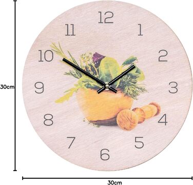 levandeo настінний годинник з дерева 30x30 см, круглий, для кухні, з зображенням трав і спецій, декор для кухні