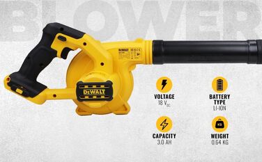 DEWALT акумуляторний повітродув 18В, 290 км/год, 3 режими, без акумулятора та зарядного, DCV100-XJ