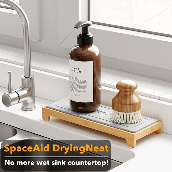 Органайзер для мийки DryingNeat з бамбуковою підставкою, швидкосохнучий тримач для губки і мила, диспенсер для кухні, сірий