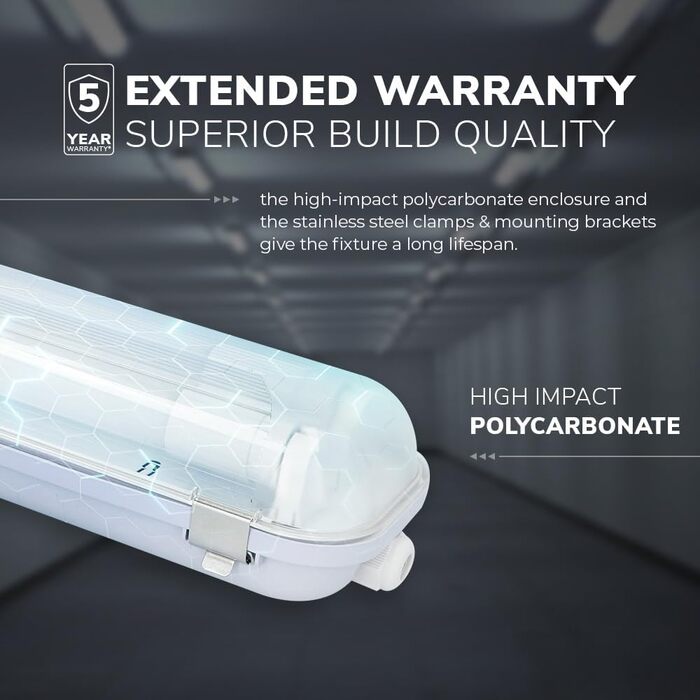 Світильник LED HOFTRONIC 150см 60Вт 10500лм холодне світло, IP65, водонепроникний, без мерехтіння, з'єднуваний, T8, для гаража, майстерні, офісу, підвалу (110лм/Вт, 6000K)