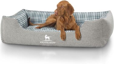 Лежак для собак Knuffelwuff Dreamline з велюру XXL, знімний чохол, легко чиститься, для великих, середніх та малих собак, сірий/зелений, 120x85 см