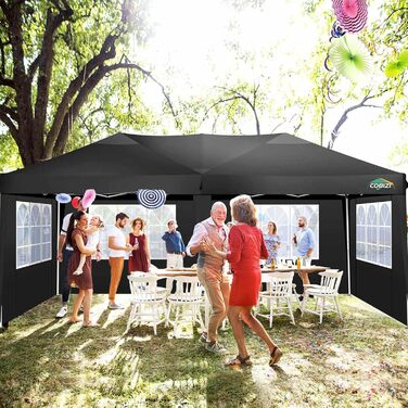 COBIZI павільйон 3x3 м водонепроникний, складаний з 4 стінками, стабільний, UV-захист 50+, для саду, вечірки, весілля, ринку, чорний 3x6 м