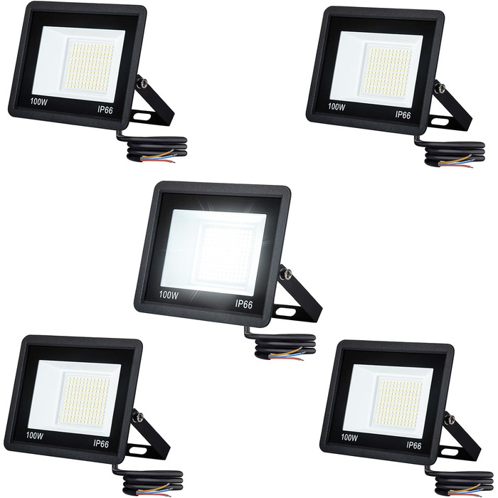 LED прожектор AufuN 5x100 Вт, холодне біле світло, суперяскравий, для вулиці, IP65, водонепроникний, алюмінієвий, для саду, гаража, двору чи готелю