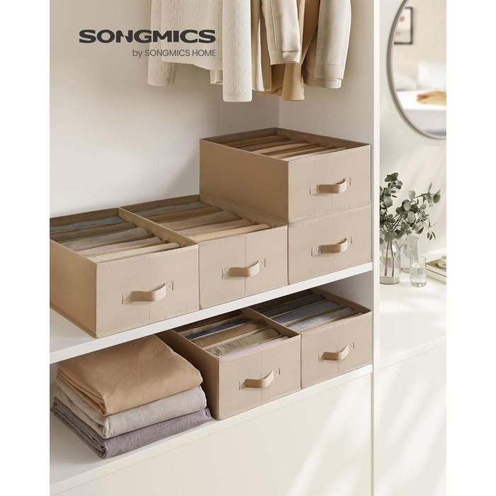 Набір органайзерів для шафи SONGMICS, 6 шт, складані коробки для зберігання одягу та штанів, 42x30x17 см, пісочно-бежеві