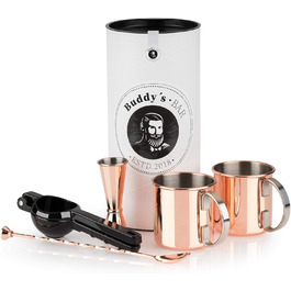 Набір для коктейлів Moscow Mule: 2 кухлі 500 мл, мірний стакан 5cl, барна ложка 27 см, чорна преса для лайму, харчова мідь, подарункова коробка