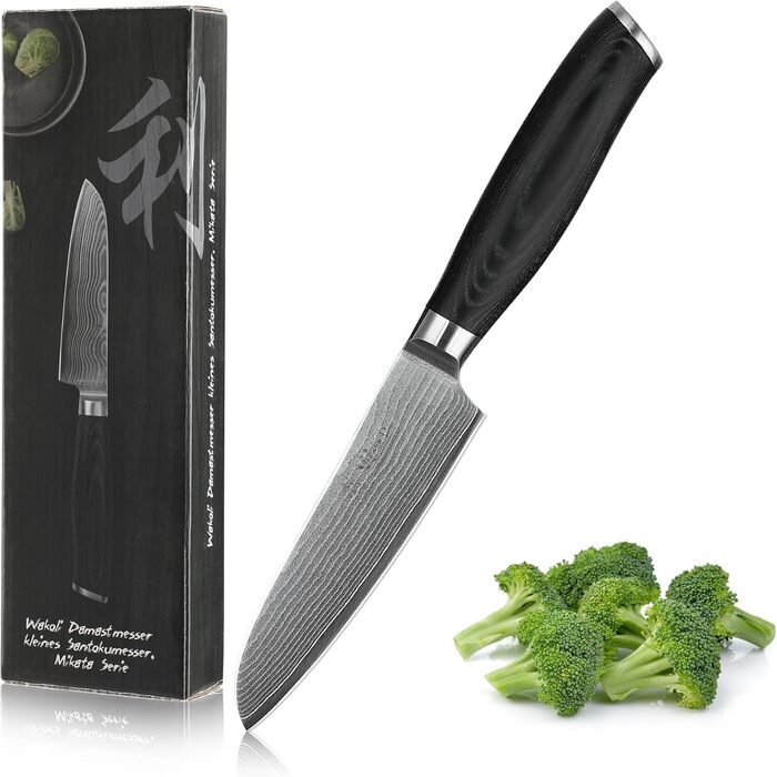 Професійний кухонний ніж Santoku Wakoli Mikata 12 см з дамаської сталі 67 шарів, мікарта, для м'яса, овочів і суші, подарункова коробка